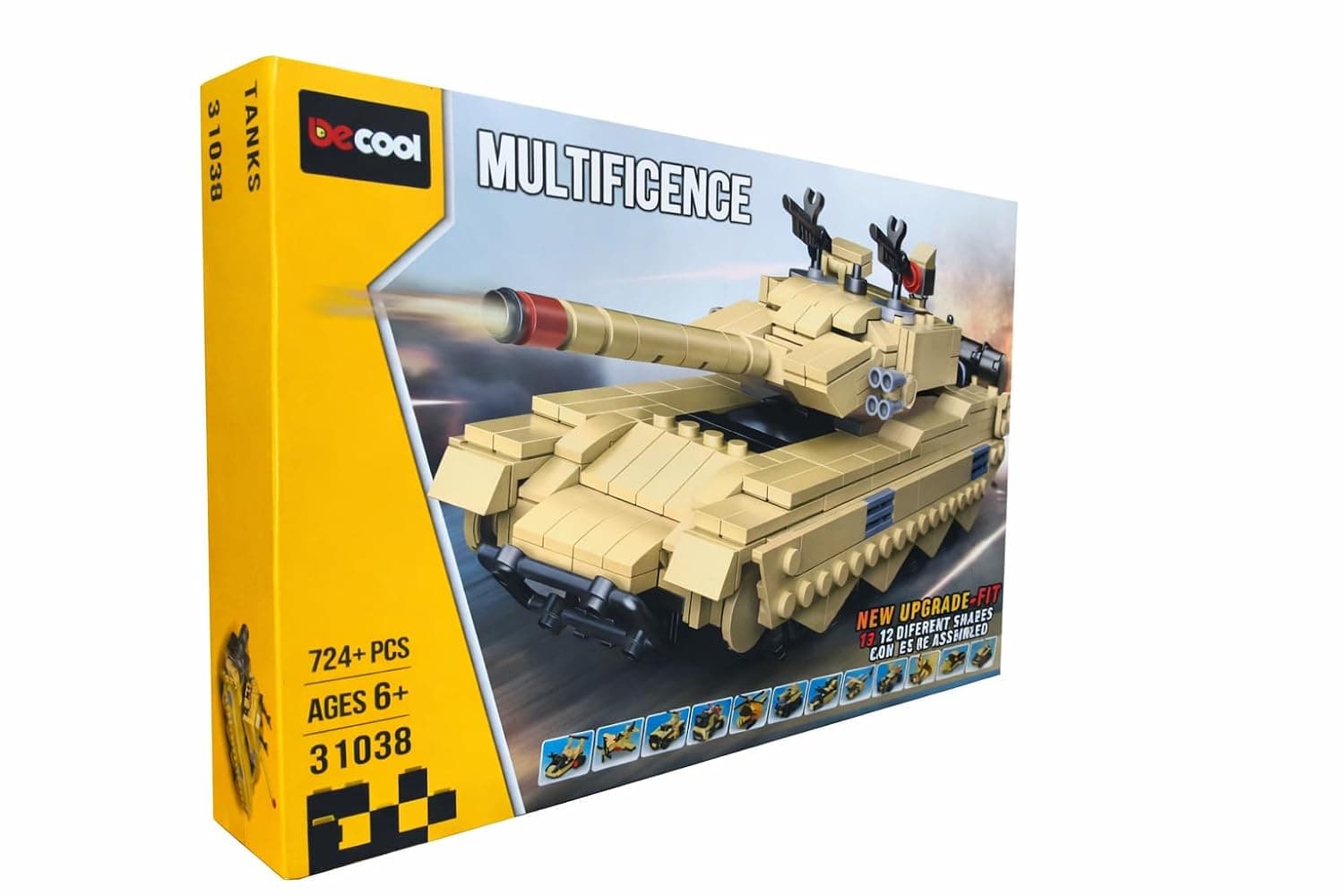 LEGO Style Multificence Building Blocks Tank Set | 724+ Pieces | 13 Different Shapes | Ages 6+ | Model 31038