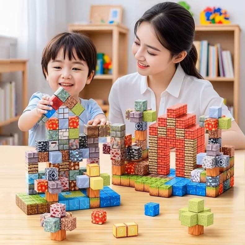 Kidoyz Magnetic Building Blocks for Kids | Creative Construction Block Set with Colorful 3D Cube Pieces | DIY Building Toy for Boys & Girls | STEM Learning Construction Set | Birthday Gift for Kids — view 2