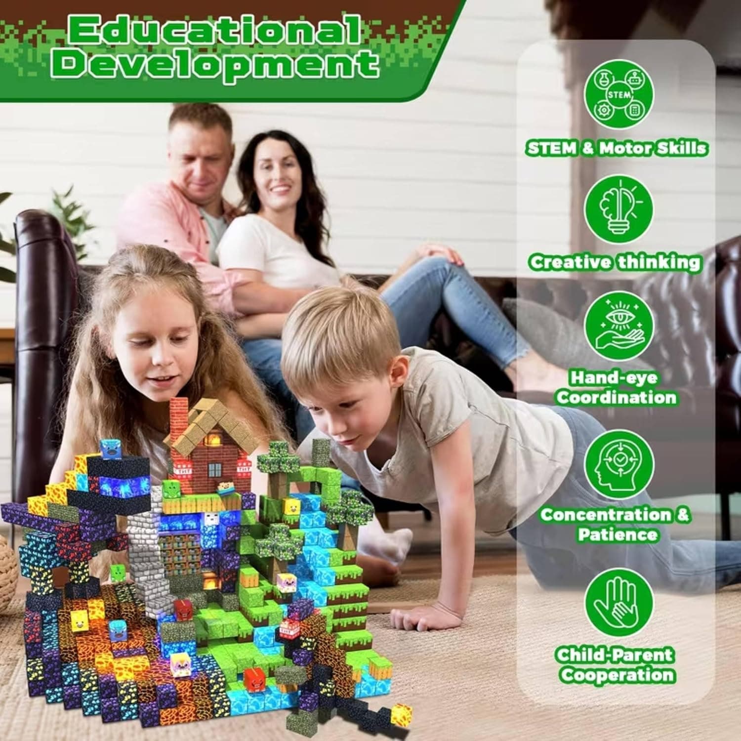 Kidoyz Magnetic Building Blocks for Kids | Creative Construction Block Set with Colorful 3D Cube Pieces | DIY Building Toy for Boys & Girls | STEM Learning Construction Set | Birthday Gift for Kids — view 4