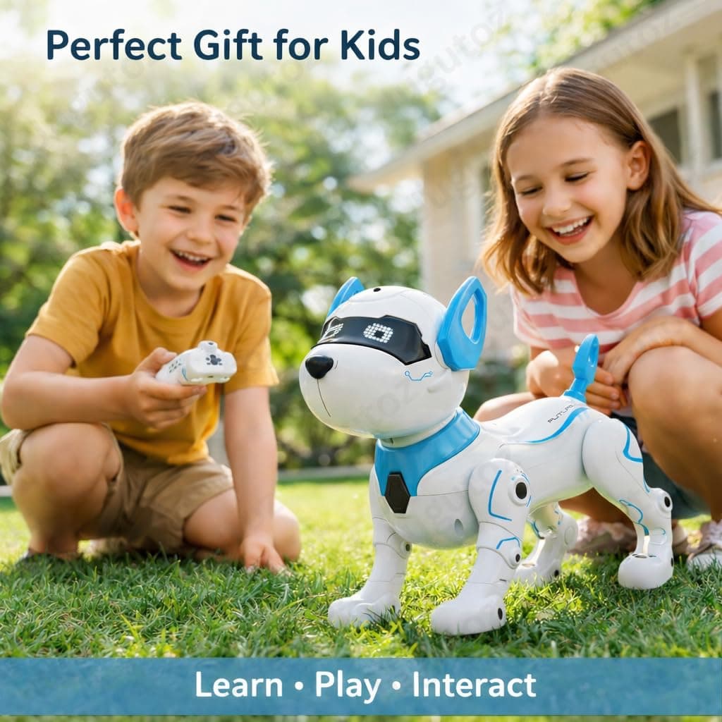 RC Robot Dog Toy for Kids with Touch Control, Walking & Talking Features Smart Robotic Puppy with Lights & Music Interactive Remote Control Pet Toy for Boys & Girls (White) — view 6