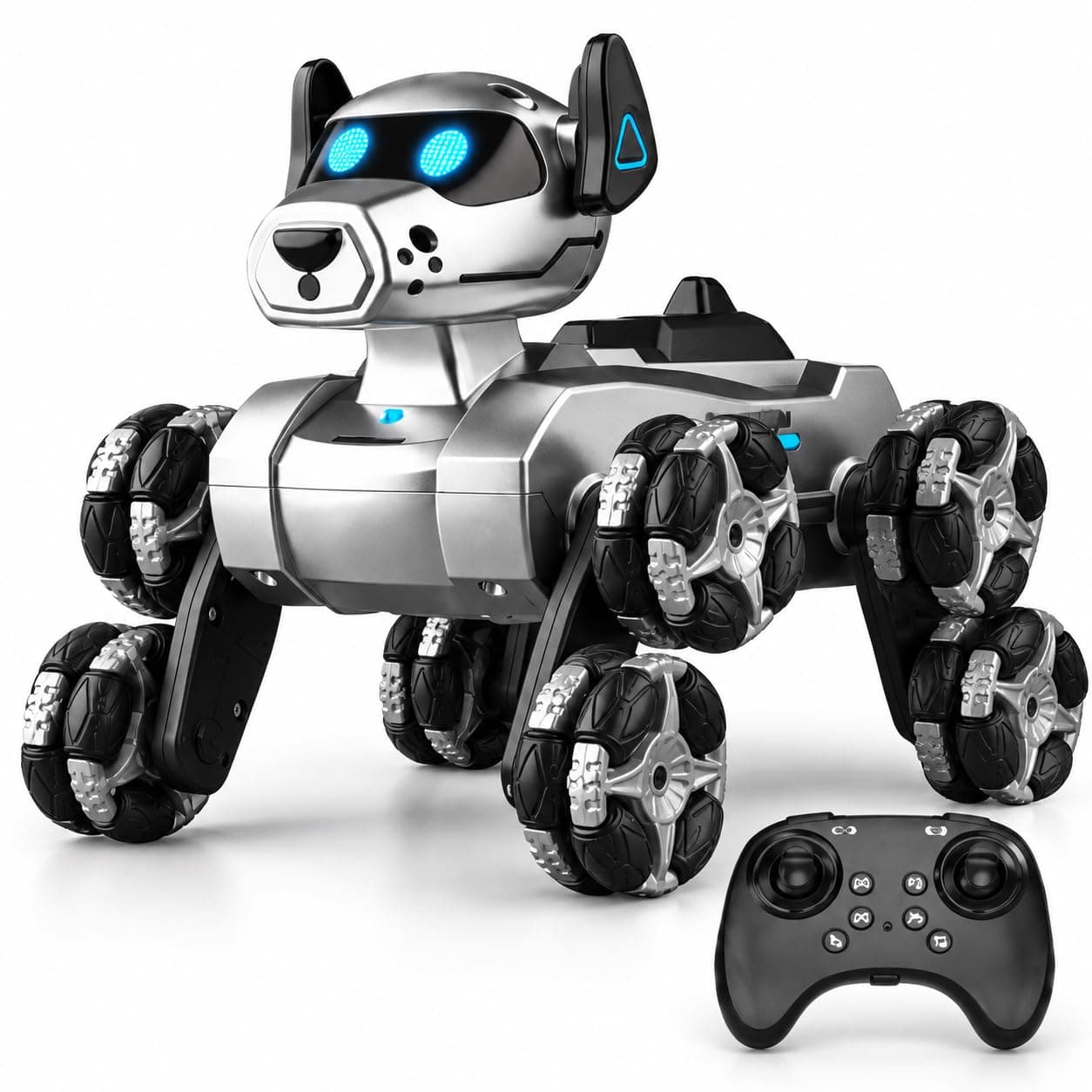 RC Robot Dog Car Toy for Kids, Remote Control Stunt Car with 360° Rotating Wheels, Walking Robot Puppy Vehicle with LED Lights, Interactive Racing Toy Gift for Boys & Girls Ages 3+