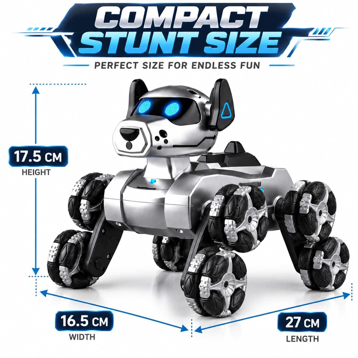 RC Robot Dog Car Toy for Kids, Remote Control Stunt Car with 360° Rotating Wheels, Walking Robot Puppy Vehicle with LED Lights, Interactive Racing Toy Gift for Boys & Girls Ages 3+ — view 3