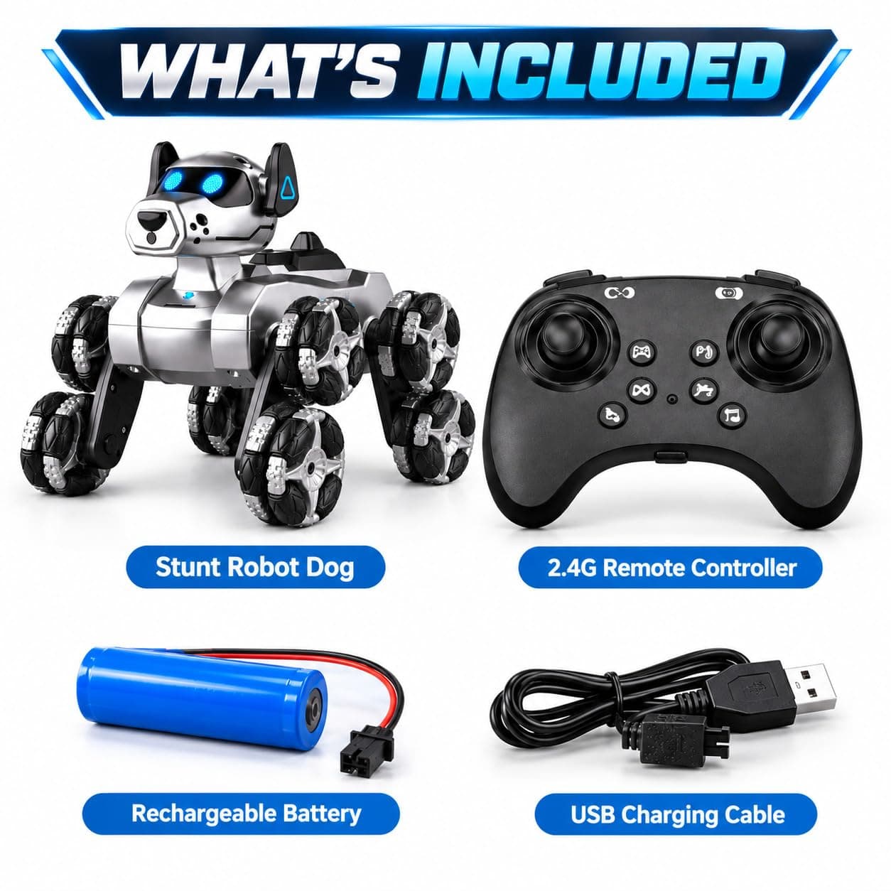 RC Robot Dog Car Toy for Kids, Remote Control Stunt Car with 360° Rotating Wheels, Walking Robot Puppy Vehicle with LED Lights, Interactive Racing Toy Gift for Boys & Girls Ages 3+ — view 7