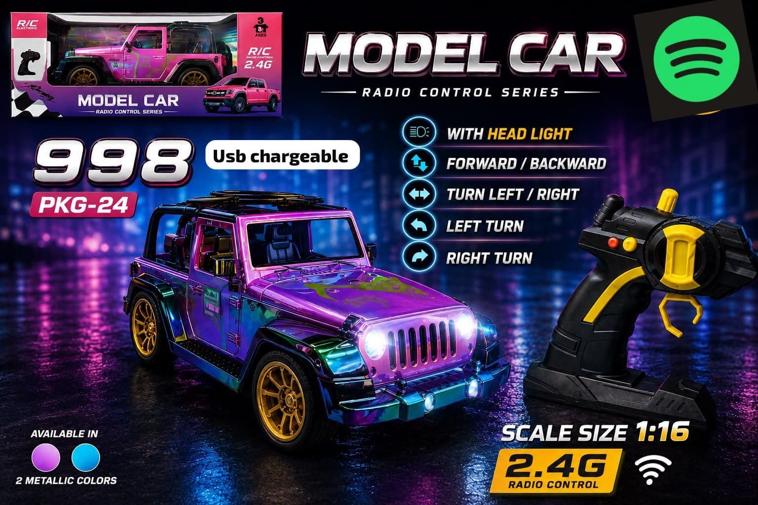 Kidoyz 1:16 Scale Remote Control Classic Jeep with Music & Lights, 2.4GHz Full Function Radio Control Vehicle, Adjustable Fine Tuning, Gift for Kids Ages 3+ — view 3