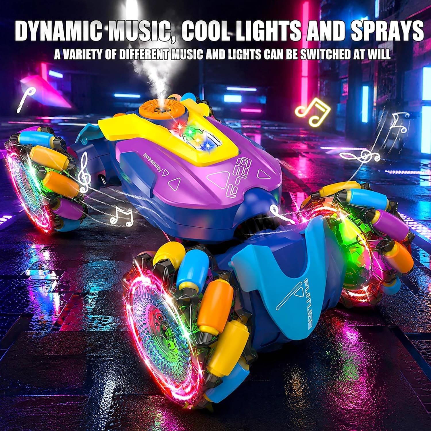 4WD Dual Control Torsion Stunt Drift Mist Car Toy for Kids with Lights and Music - 360° Rotating Double Sided RC Smoke Car with 2.4GHz Remote Control and Gesture Wrist Controller - Multicolor — view 8