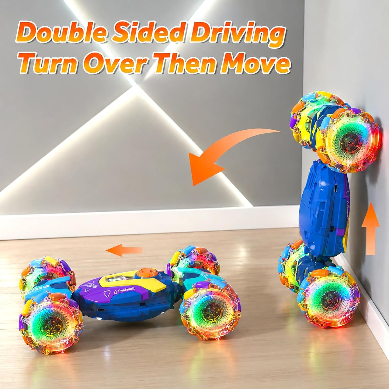 4WD Dual Control Torsion Stunt Drift Mist Car Toy for Kids with Lights and Music - 360° Rotating Double Sided RC Smoke Car with 2.4GHz Remote Control and Gesture Wrist Controller - Multicolor — view 9