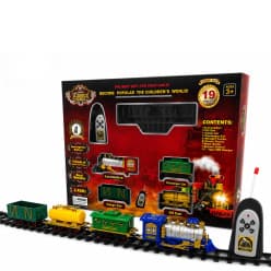 Remote Control Toy Train for Boys | Rechargeable 2.4GHz Railway Set with Smoke Effect, LED Lights, Music, Engine Coach, Cargo Tanker & Easy Build Track System