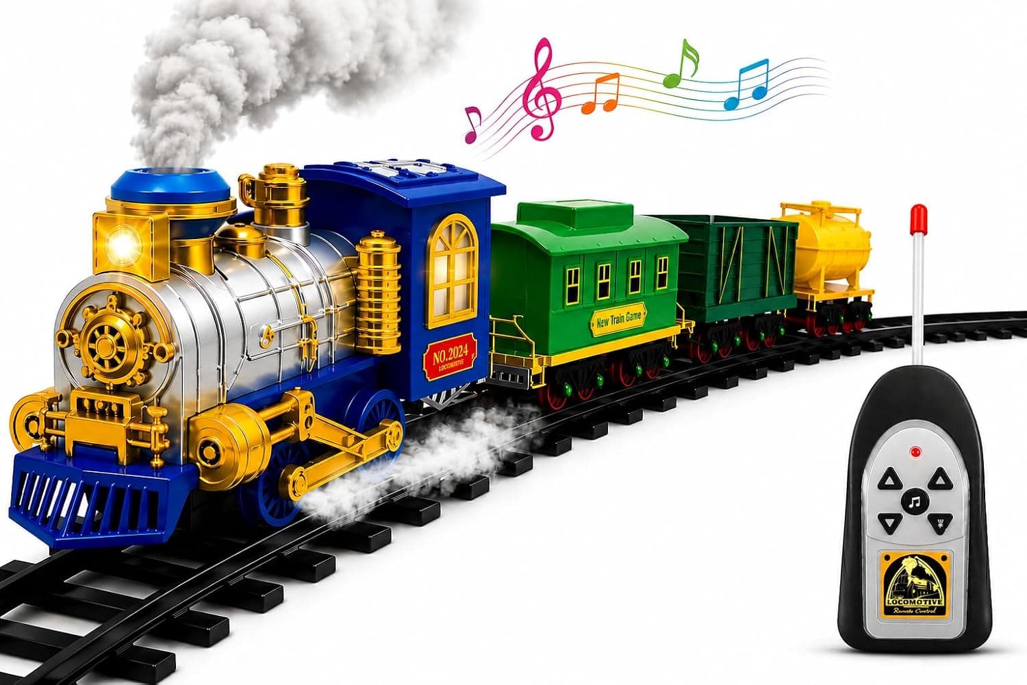 Remote Control Toy Train for Boys | Rechargeable 2.4GHz Railway Set with Smoke Effect, LED Lights, Music, Engine Coach, Cargo Tanker & Easy Build Track System — view 6