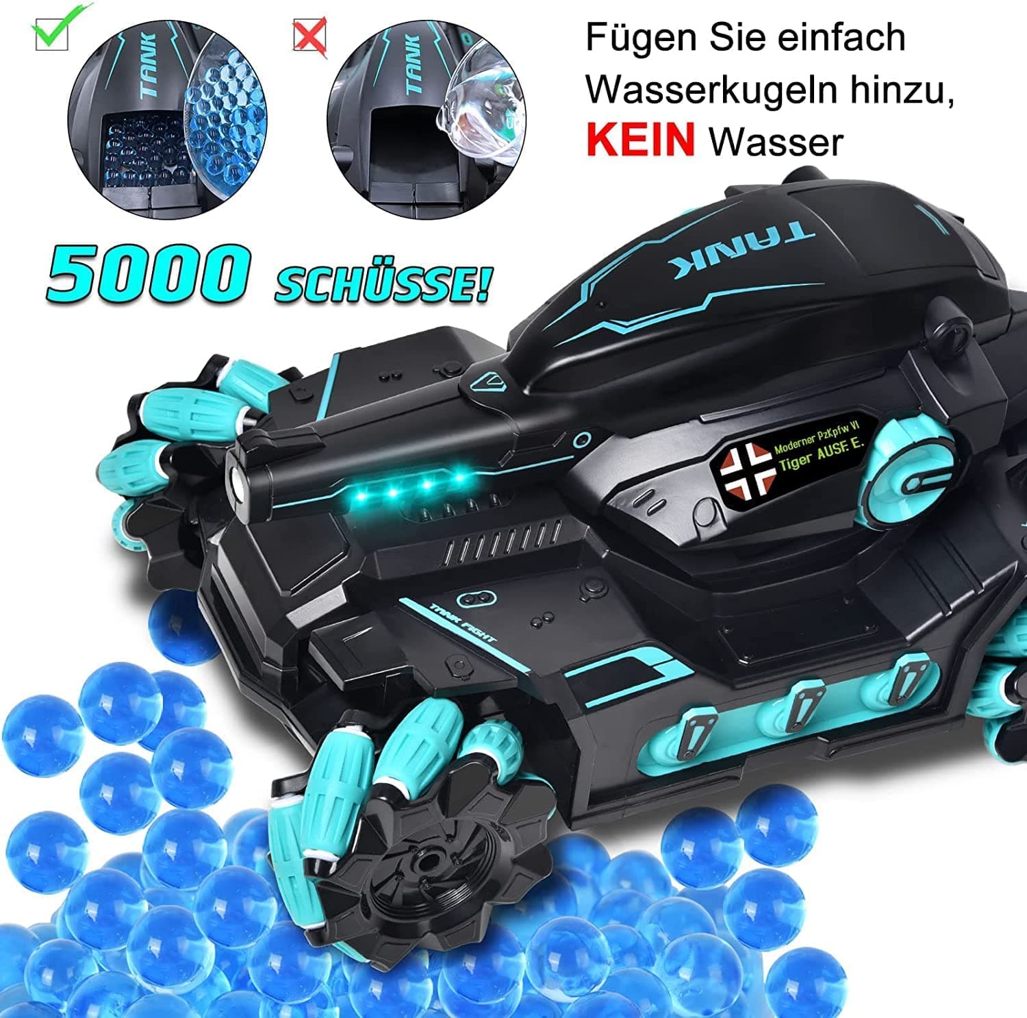RC Tank Kids Military Toys Water Shots 4WD Hobby RC Cars for Adults & Children, 1:12 Scale 3000mAh Rechargeable Battery 4x4 Monster Truck, Nerf Tank Cool Toy Gift for Boys & Girls — view 2