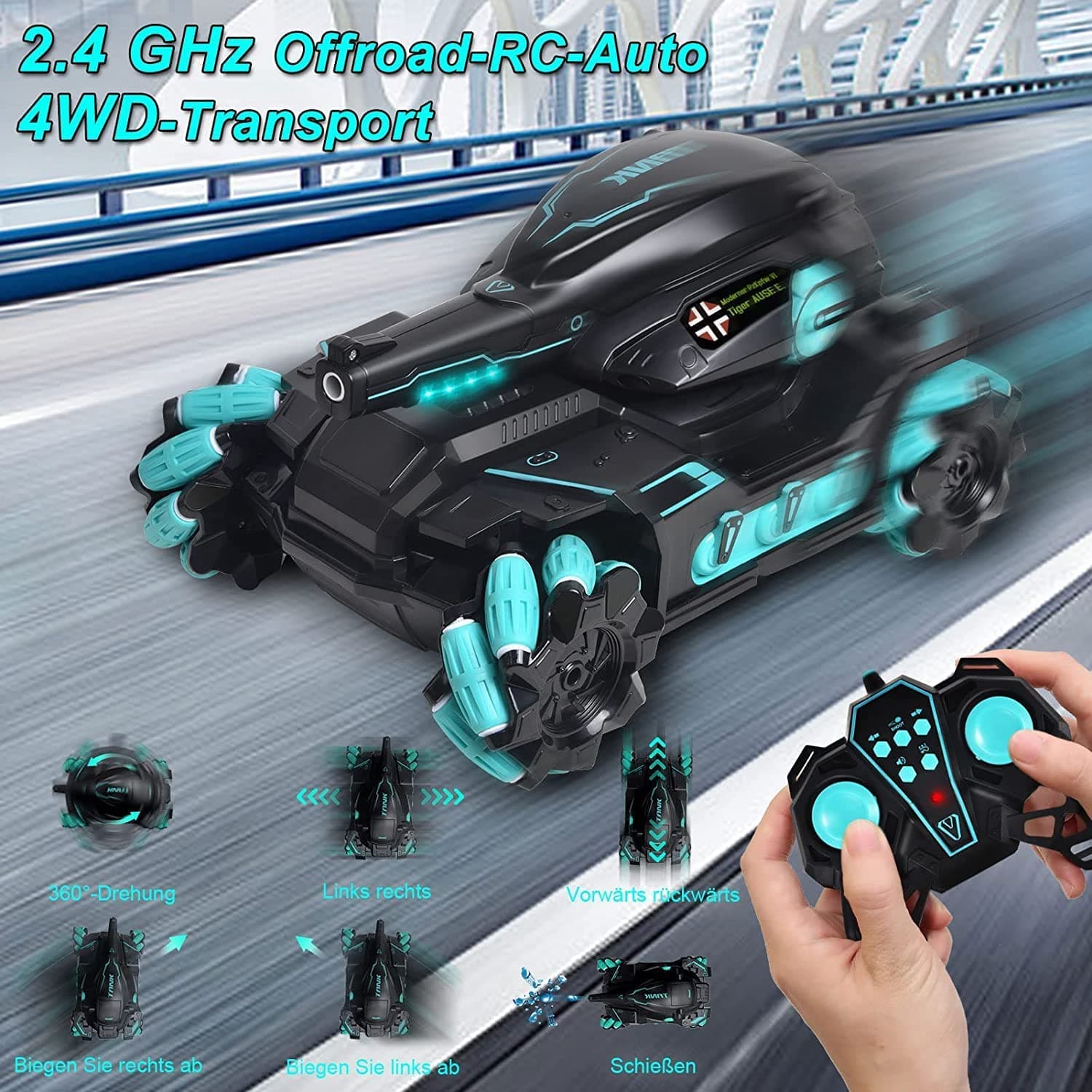 RC Tank Kids Military Toys Water Shots 4WD Hobby RC Cars for Adults & Children, 1:12 Scale 3000mAh Rechargeable Battery 4x4 Monster Truck, Nerf Tank Cool Toy Gift for Boys & Girls — view 5