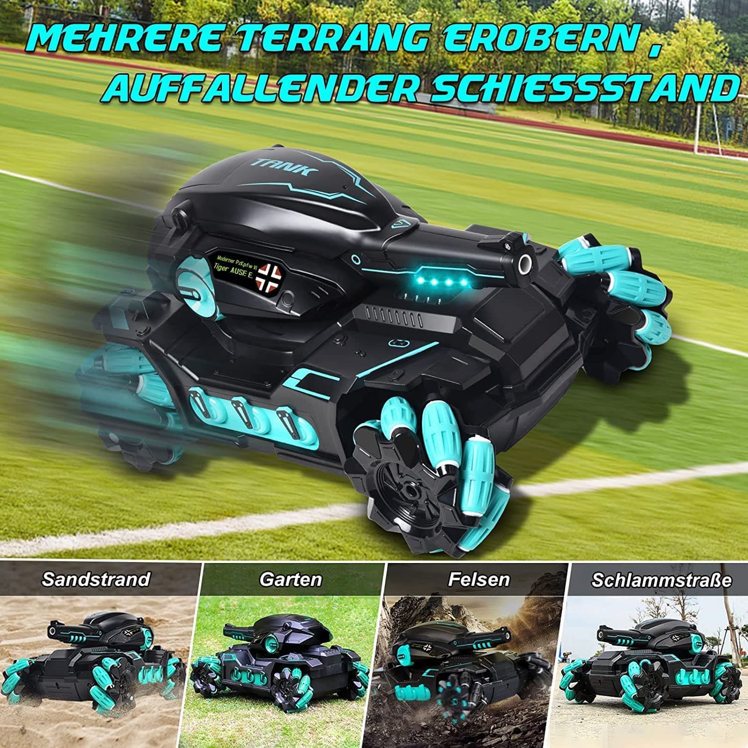 RC Tank Kids Military Toys Water Shots 4WD Hobby RC Cars for Adults & Children, 1:12 Scale 3000mAh Rechargeable Battery 4x4 Monster Truck, Nerf Tank Cool Toy Gift for Boys & Girls — view 8