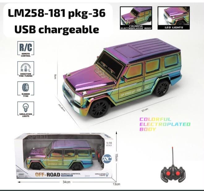 G-Wagon 1:16 Electroplated Remote Control SUV Car Toy with Rainbow Mirror Finish & LED Lights And Sound for Kids, Fun Entertainment Kids Car Toys, Best Gifts for Boys And Girls - Multicolor — view 3