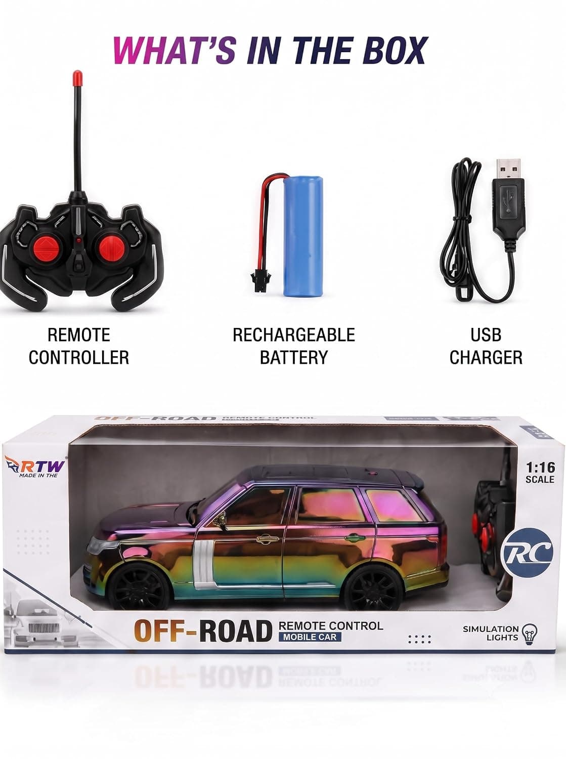 RANGE ROVER RC CAR 1:16 Premium Electroplated Off-Road SUV High-Speed RC Car Toy with LED Simulation Lights And Sound for Kids — view 3