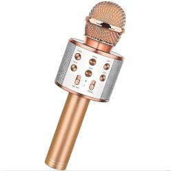 Kids Karaoke Microphone with Speaker | Wireless Bluetooth Singing Mic Toy | Rechargeable Handheld Karaoke Mic | Portable Music & Party Fun for Boys & Girls (3–12 Years) - Rose Gold
