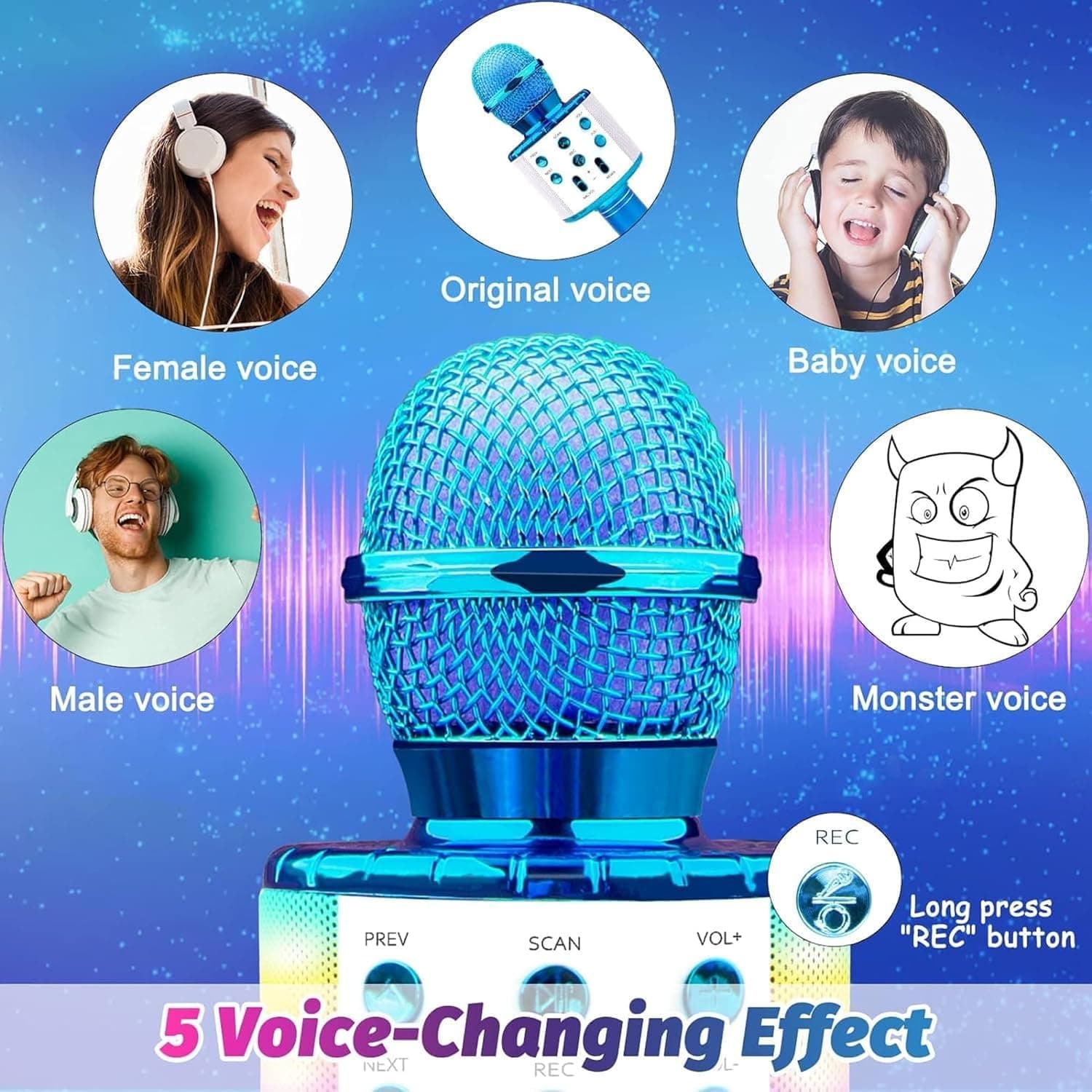 Kids Karaoke Microphone with Speaker | Wireless Bluetooth Singing Mic Toy | Rechargeable Handheld Karaoke Mic | Portable Music & Party Fun for Boys & Girls (3–12 Years) - Rose Gold — view 6