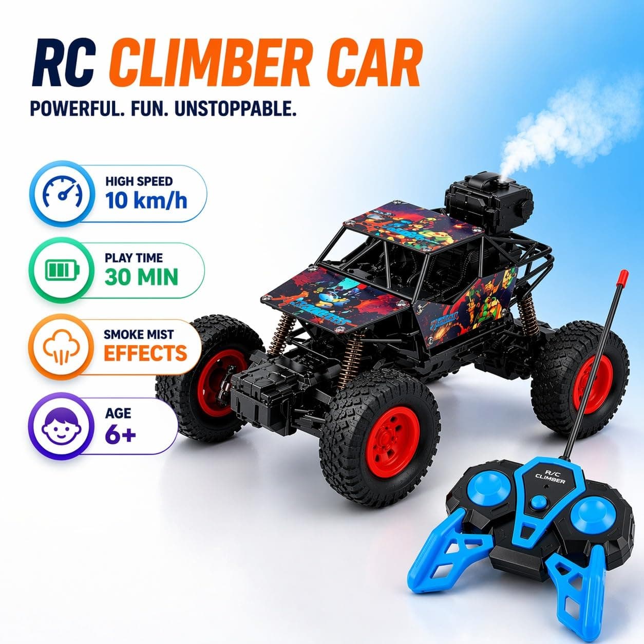 RC Car for Kids | Rock Crawler Monster Truck Drift Remote Control Car | 100+ft Range 2.4GHz | Rechargeable Battery, Type-C USB | 2WD Off-Road Climbing Racing Toy — view 4