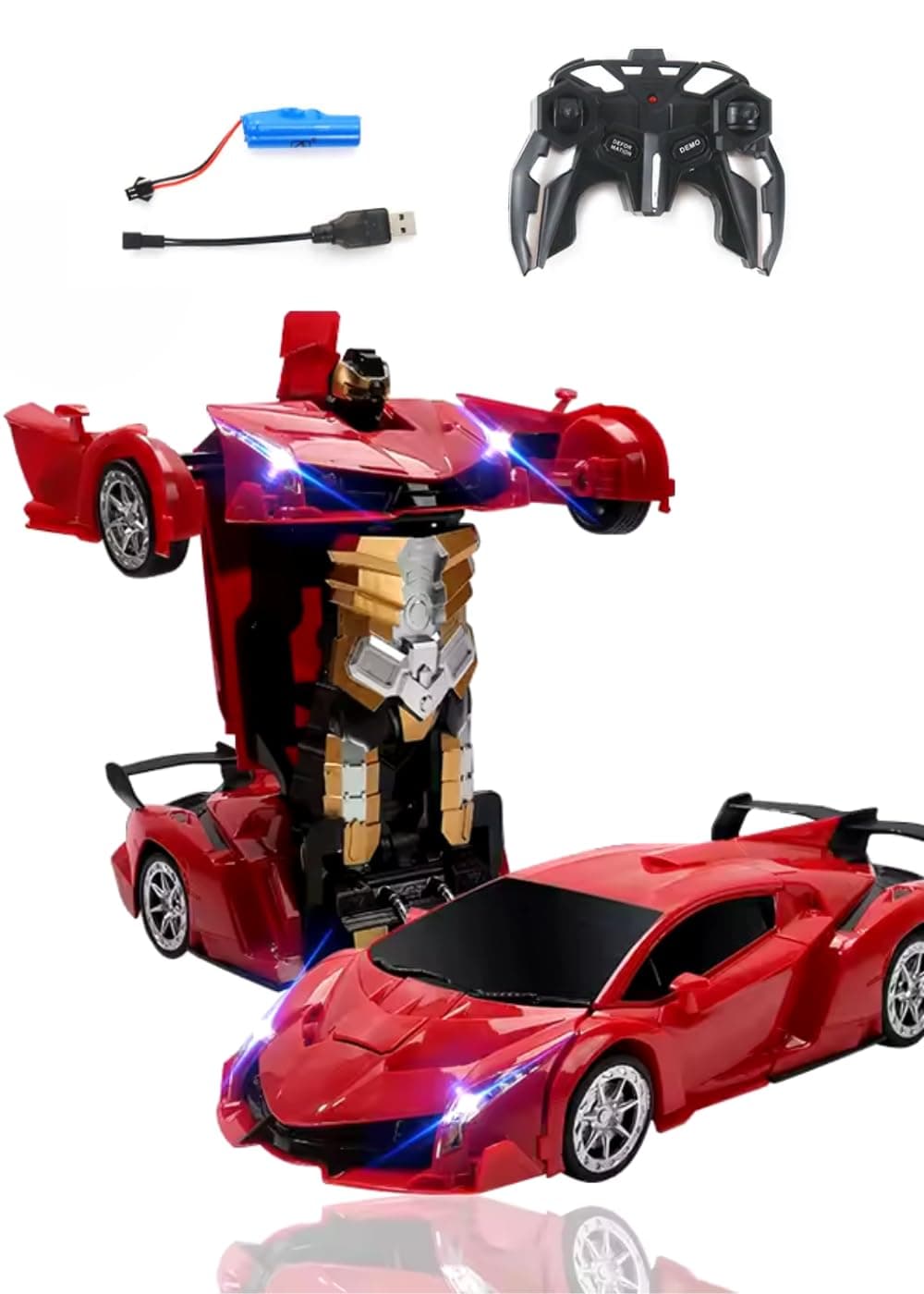Remote Control car Robot Cars for Kids 4+ Year Deformation Car, 2 in 1 with Spray funtion Convertible Robot car Rc Racing Car, Rechargeable, (Pack of 1)(Orange Colour) (red or Yellow)