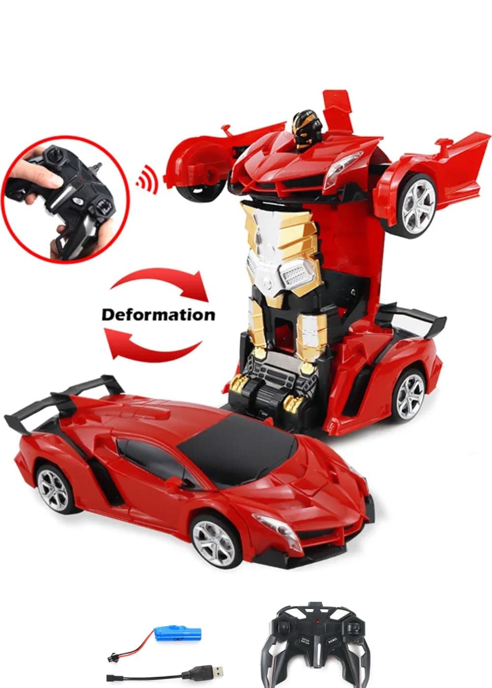 Remote Control car Robot Cars for Kids 4+ Year Deformation Car, 2 in 1 with Spray funtion Convertible Robot car Rc Racing Car, Rechargeable, (Pack of 1)(Orange Colour) (red or Yellow) — view 2