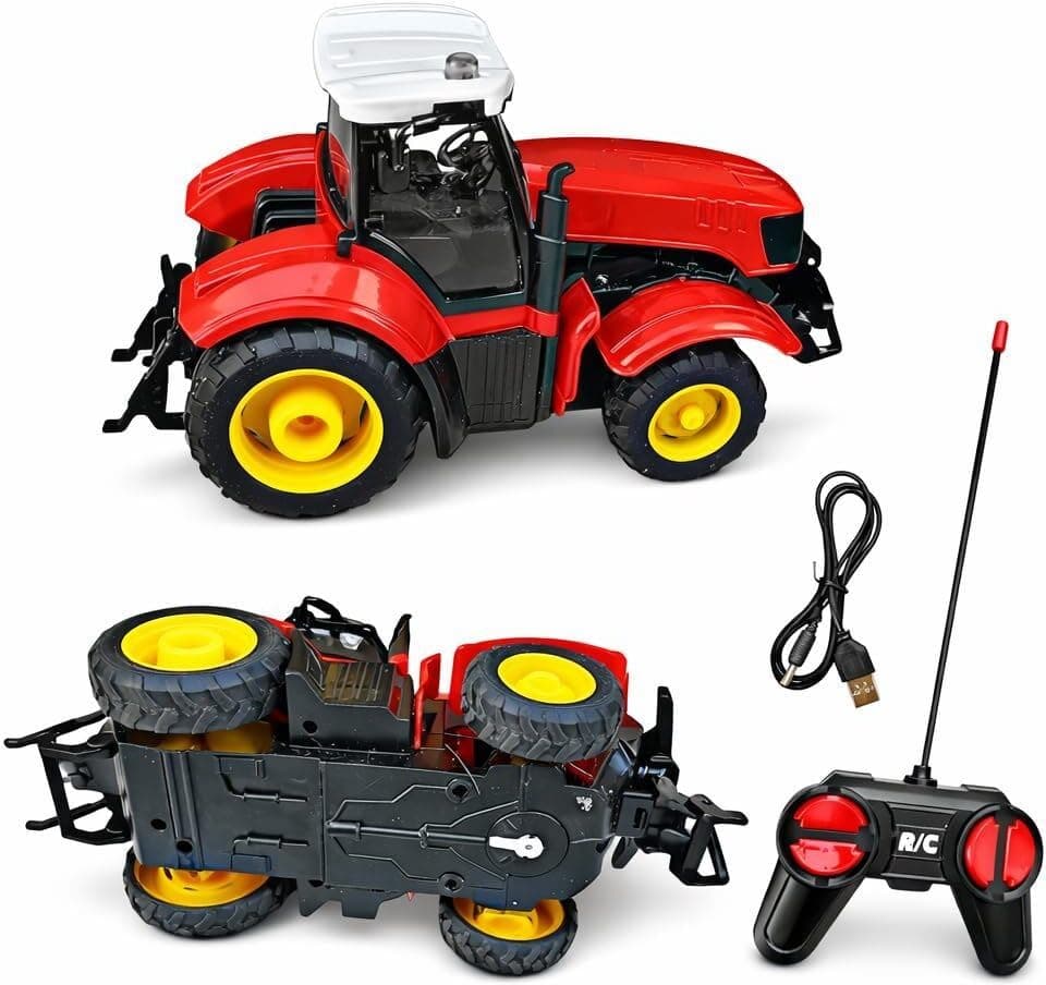 Remote Control Tractor Toy for Boys with LED Light and Rechargeable Battery, Ages 6-15 Years, Multicolor, Plastic