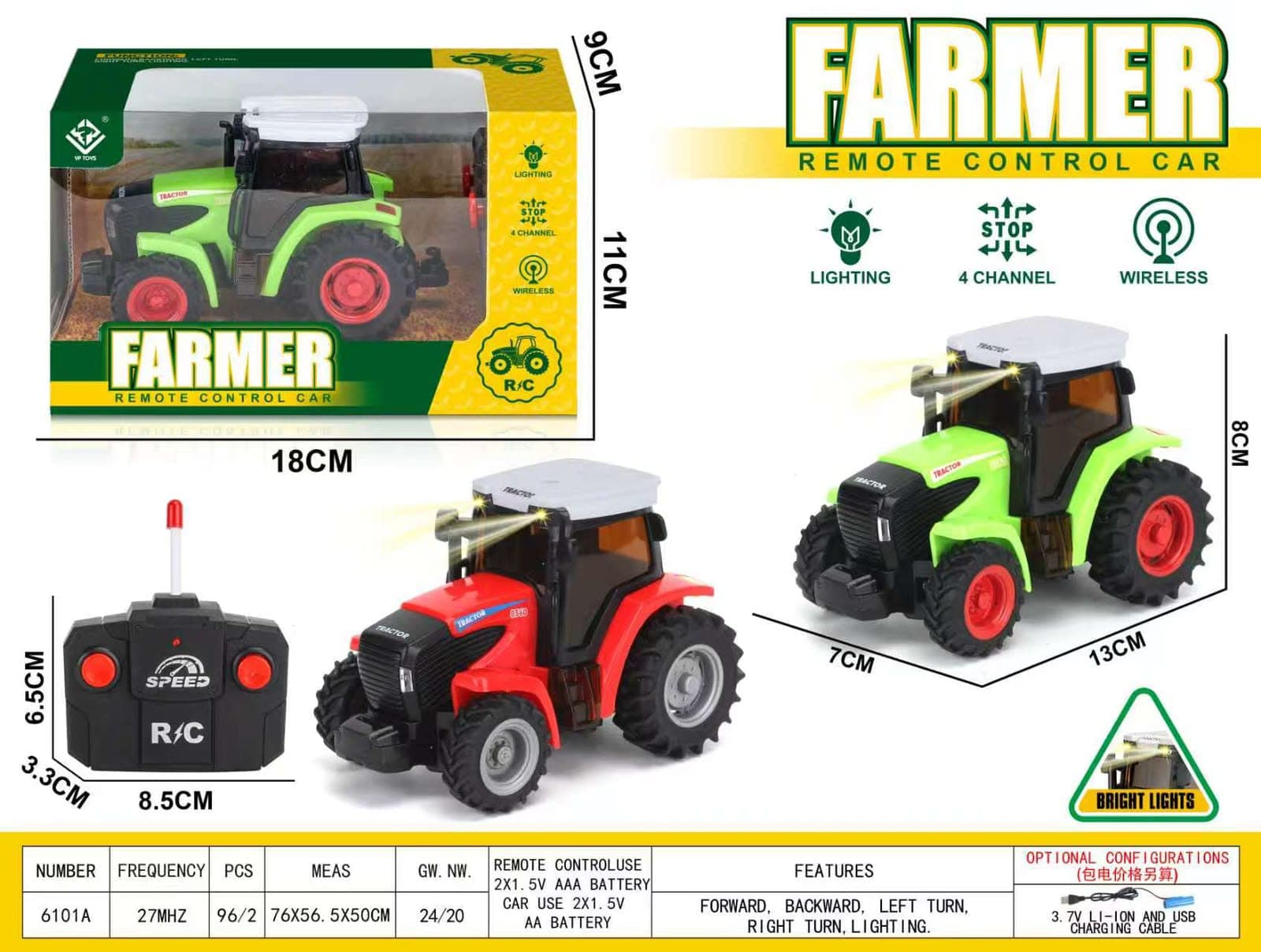 Remote Control Tractor Toy for Boys with LED Light and Rechargeable Battery, Ages 6-15 Years, Multicolor, Plastic — view 4