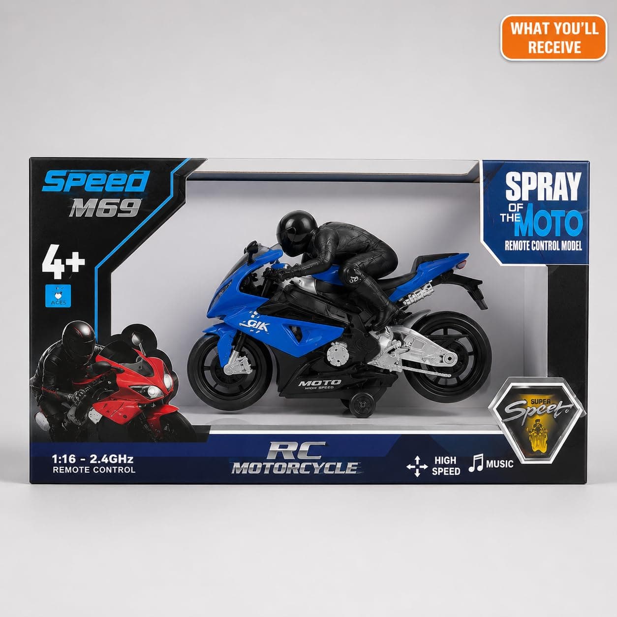 Kidoyz Rechargeable RC Motorcycle Toy for Kids | 2.4GHz Remote Control Racing Bike with LED Lights, Music & Sound | Rechargeable Battery Operated Motorbike - Random Color — view 5