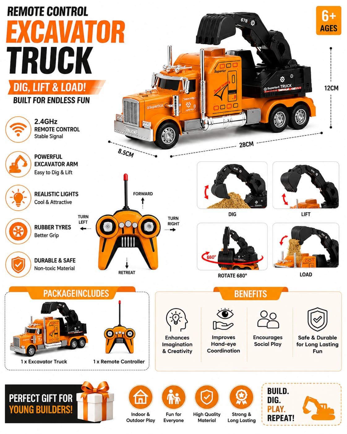 Truck JCB Remote Control JCB Excavator Construction Vehicle Toy for Kids — view 4