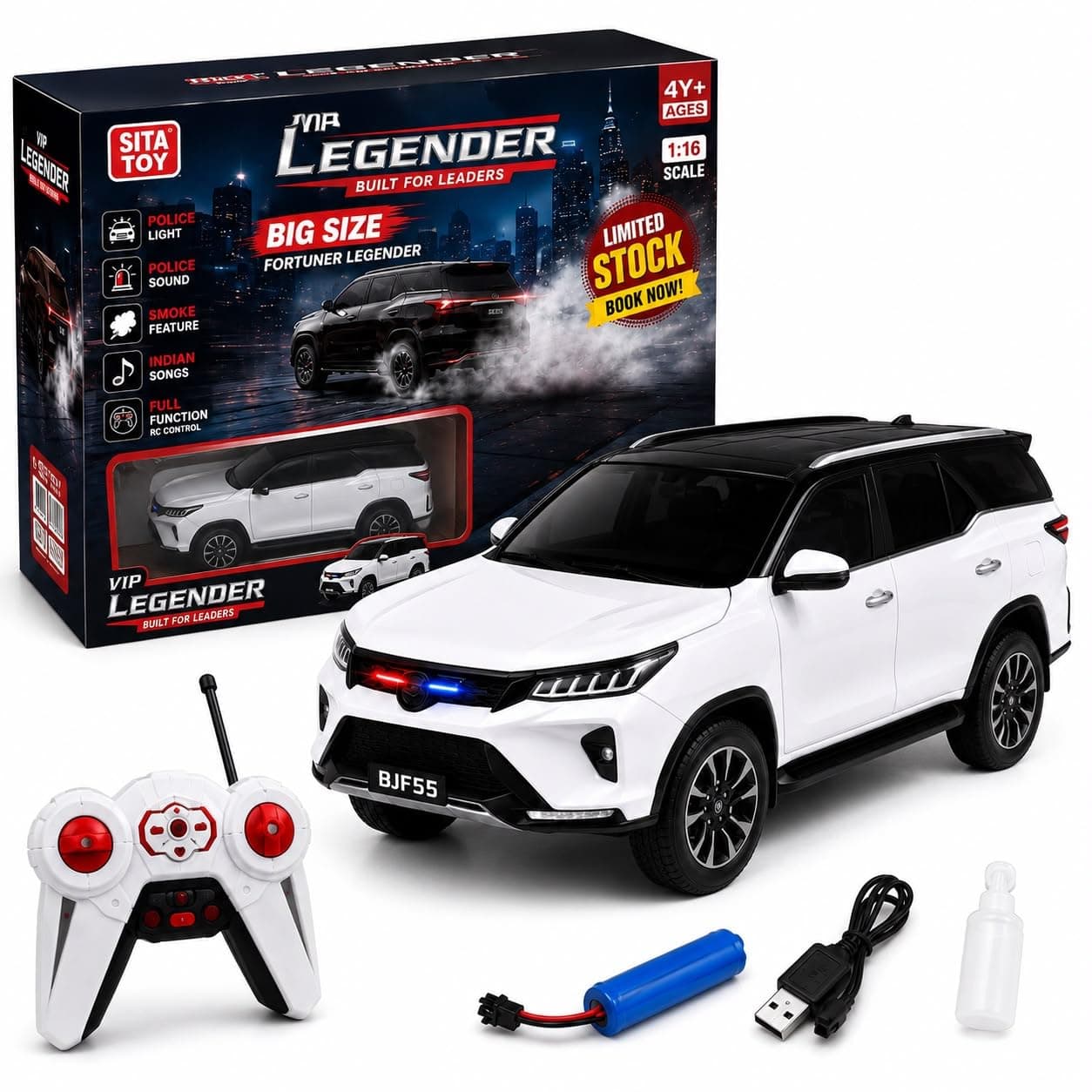 Rechargeable Remote Control SUV Car for Kids with LED Lights, Music, Sound & Smoke Effect, Full Function RC Vehicle Toy for Boys & Girls Age 4+ — view 2