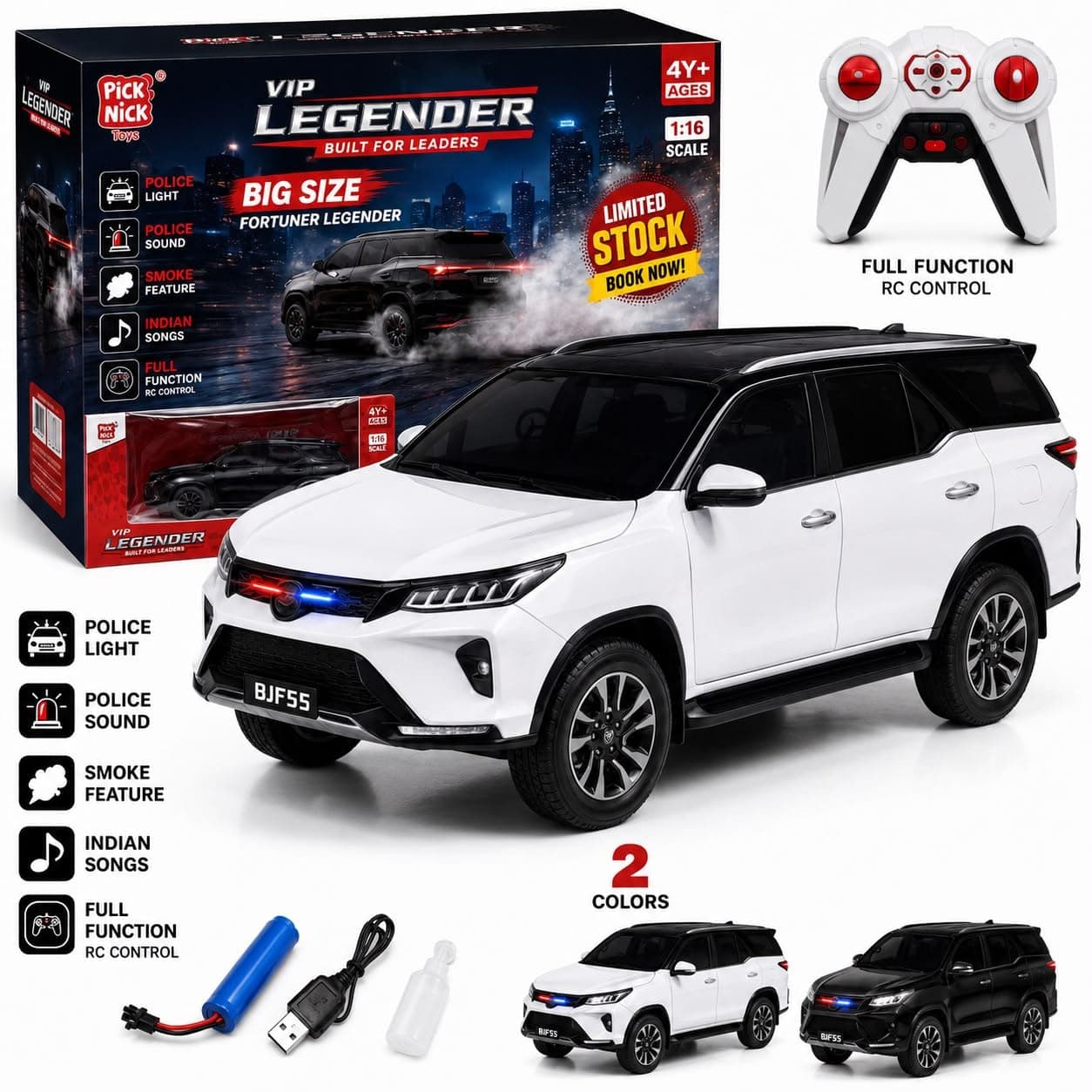 Rechargeable Remote Control SUV Car for Kids with LED Lights, Music, Sound & Smoke Effect, Full Function RC Vehicle Toy for Boys & Girls Age 4+ — view 3
