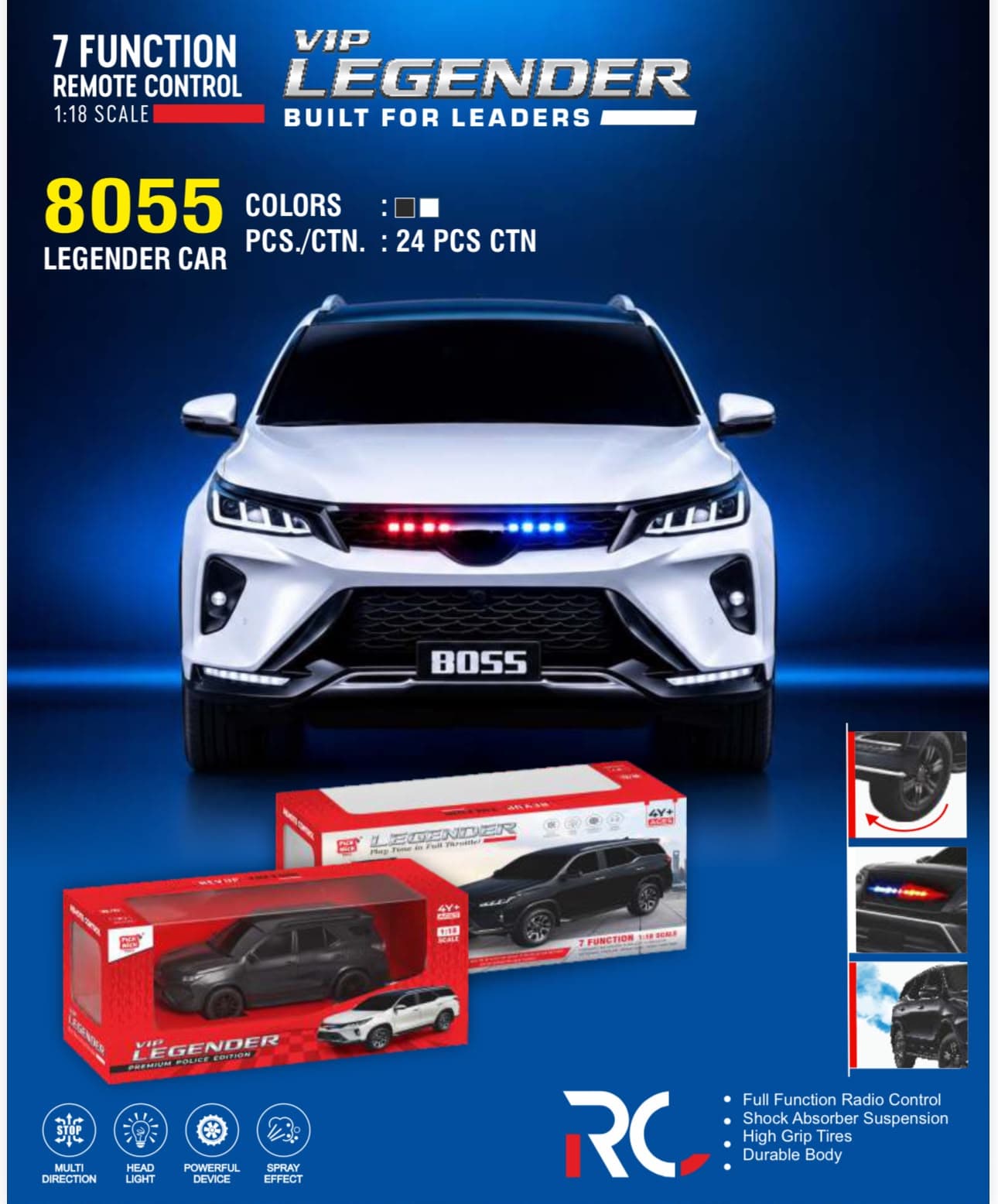 Rechargeable Remote Control SUV Car for Kids with LED Lights, Music, Sound & Smoke Effect, Full Function RC Vehicle Toy for Boys & Girls Age 4+ — view 5