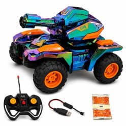MECHA TANK RC Tank Toy for Kids with Shooting Balls, Remote Control Car Rechargeable Battery, High Speed 4WD Vehicle Forward Backward Left Right