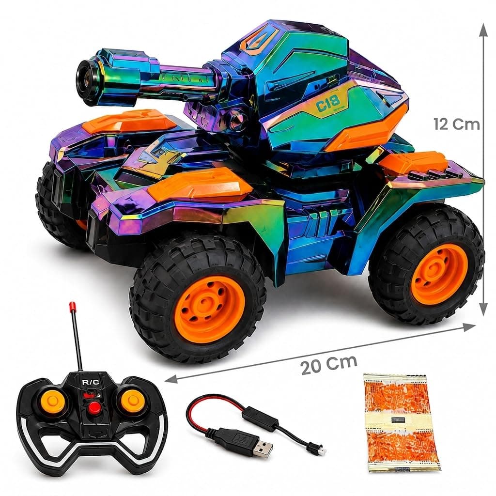 MECHA TANK RC Tank Toy for Kids with Shooting Balls, Remote Control Car Rechargeable Battery, High Speed 4WD Vehicle Forward Backward Left Right — view 3