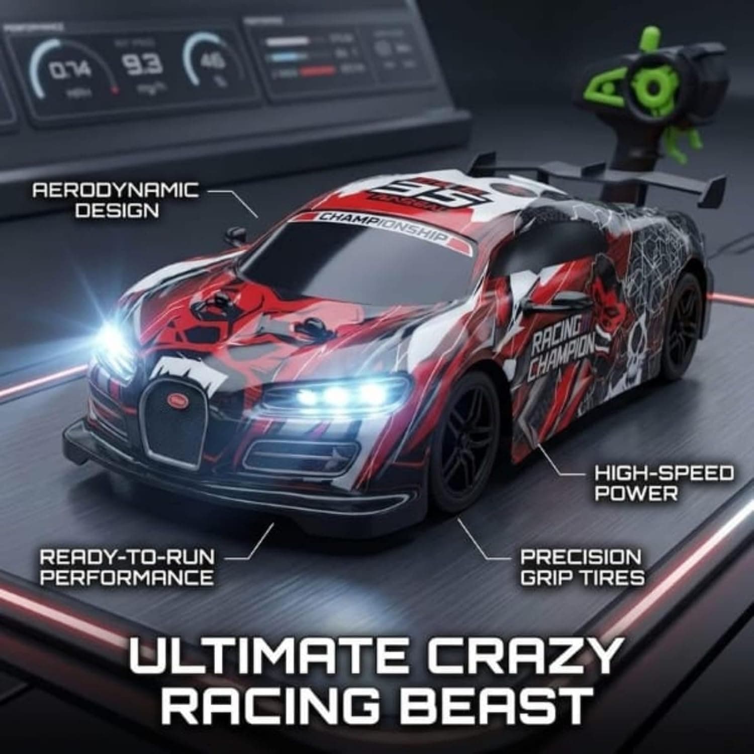 NEON RACER CAR - RC Drift Car Toy with LED Lights | 1:14 RC Racing Car | Random Color Dispatched — view 3