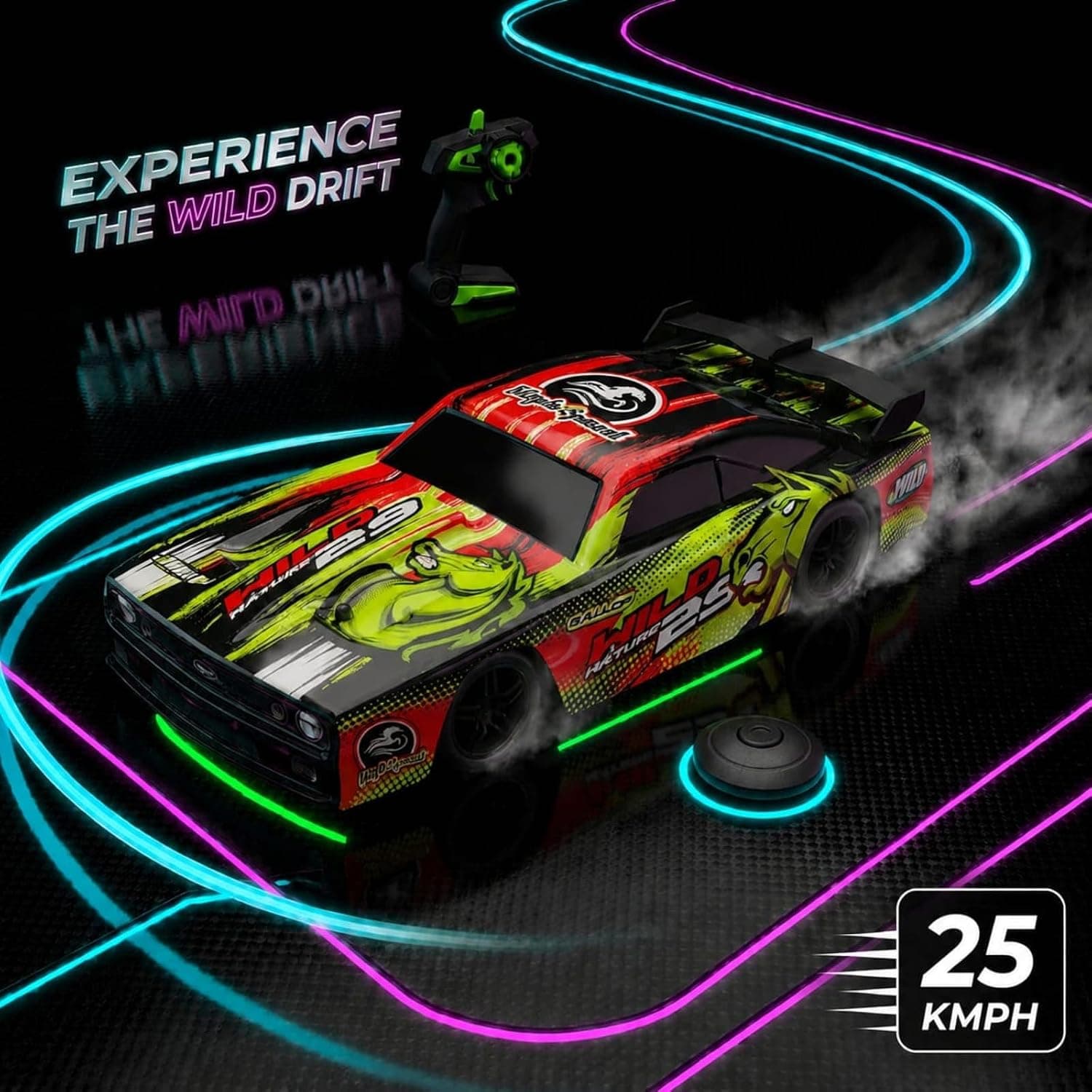 NEON RACER CAR - RC Drift Car Toy with LED Lights | 1:14 RC Racing Car | Random Color Dispatched — view 5