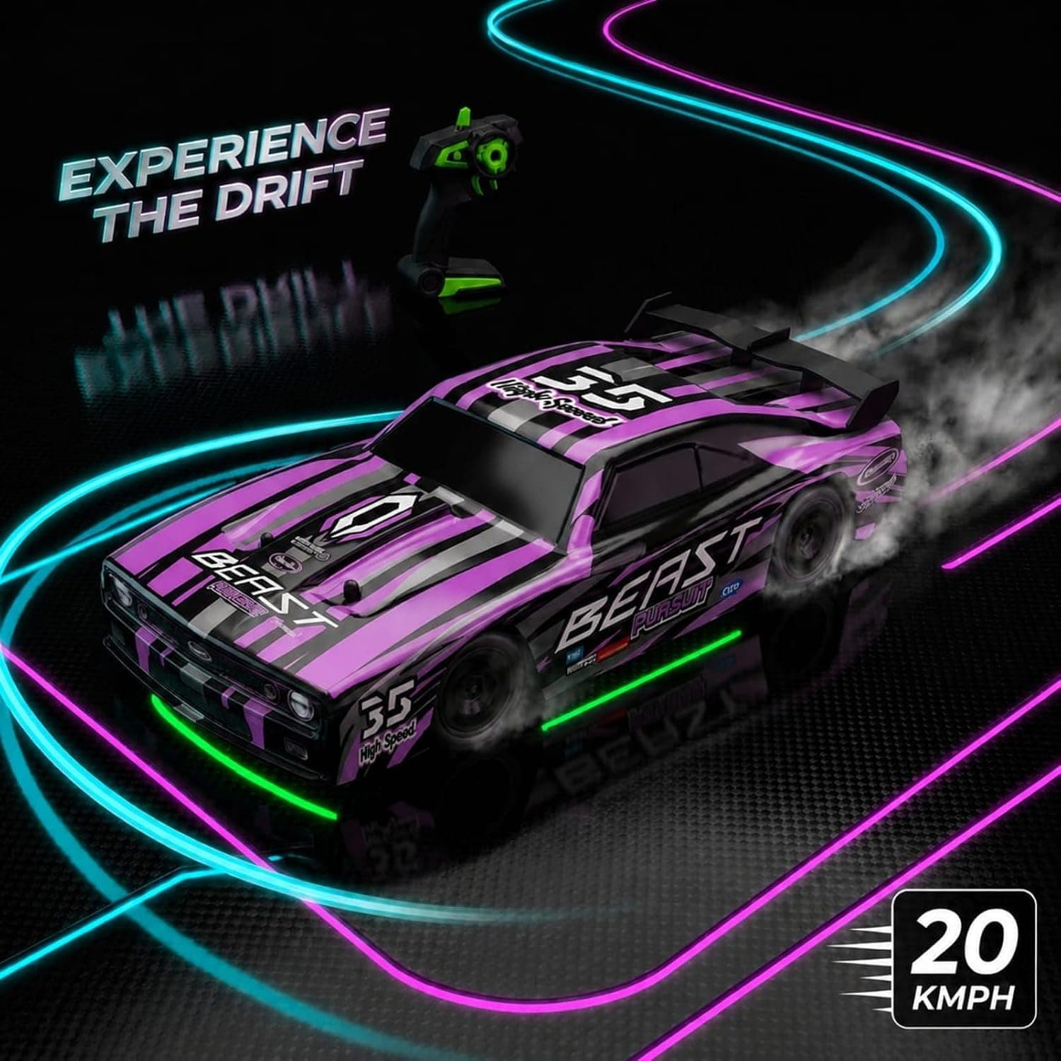 NEON RACER CAR - RC Drift Car Toy with LED Lights | 1:14 RC Racing Car | Random Color Dispatched — view 6