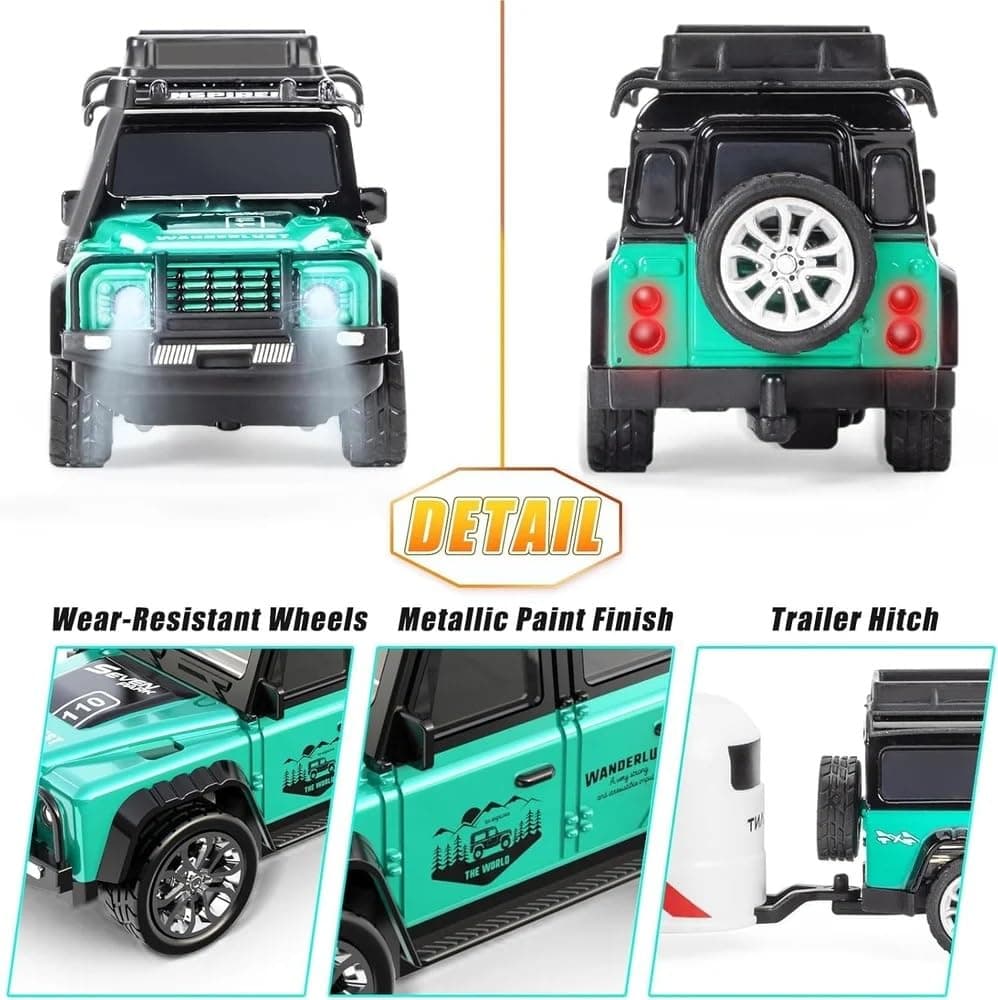 WONDERLUST CAR Remote Control Small Car, 1:64 Scale Off-Road RC Car, USB Rechargeable 2.4GHZ Three Speed Indoor Alloy Vehicle for Kids (Green GT laandrover) — view 3