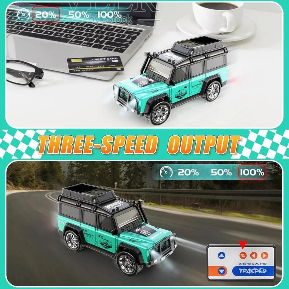 WONDERLUST CAR Remote Control Small Car, 1:64 Scale Off-Road RC Car, USB Rechargeable 2.4GHZ Three Speed Indoor Alloy Vehicle for Kids (Green GT laandrover) — view 4