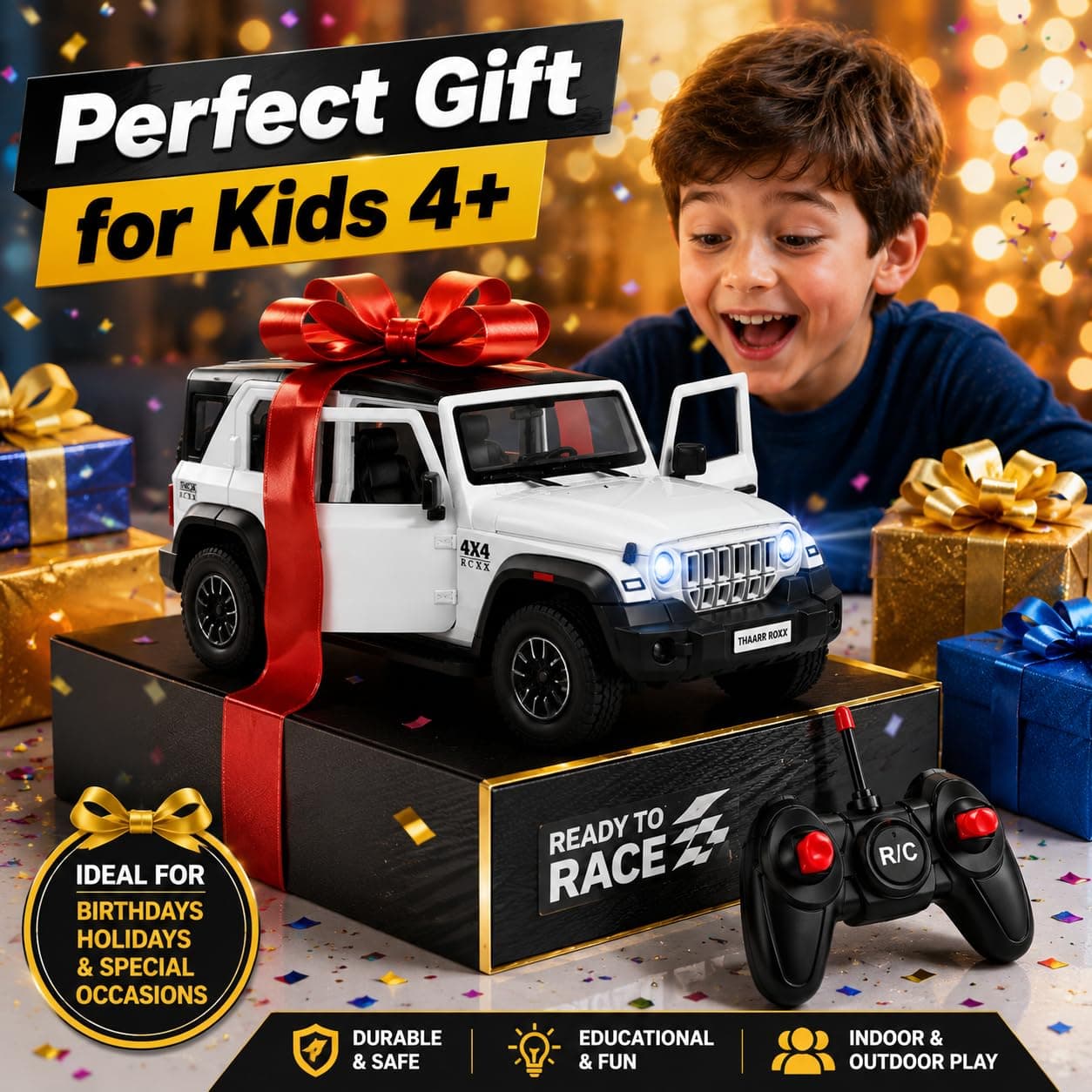 THOR ROXX 1:22 Scale Remote Control Die Cast SUV Car for Kids, Metal RC Off Road 4x4 Toy Vehicle with Light, Openable Doors & 2.4GHz Remote Control Car - Color As Per Stock — view 7