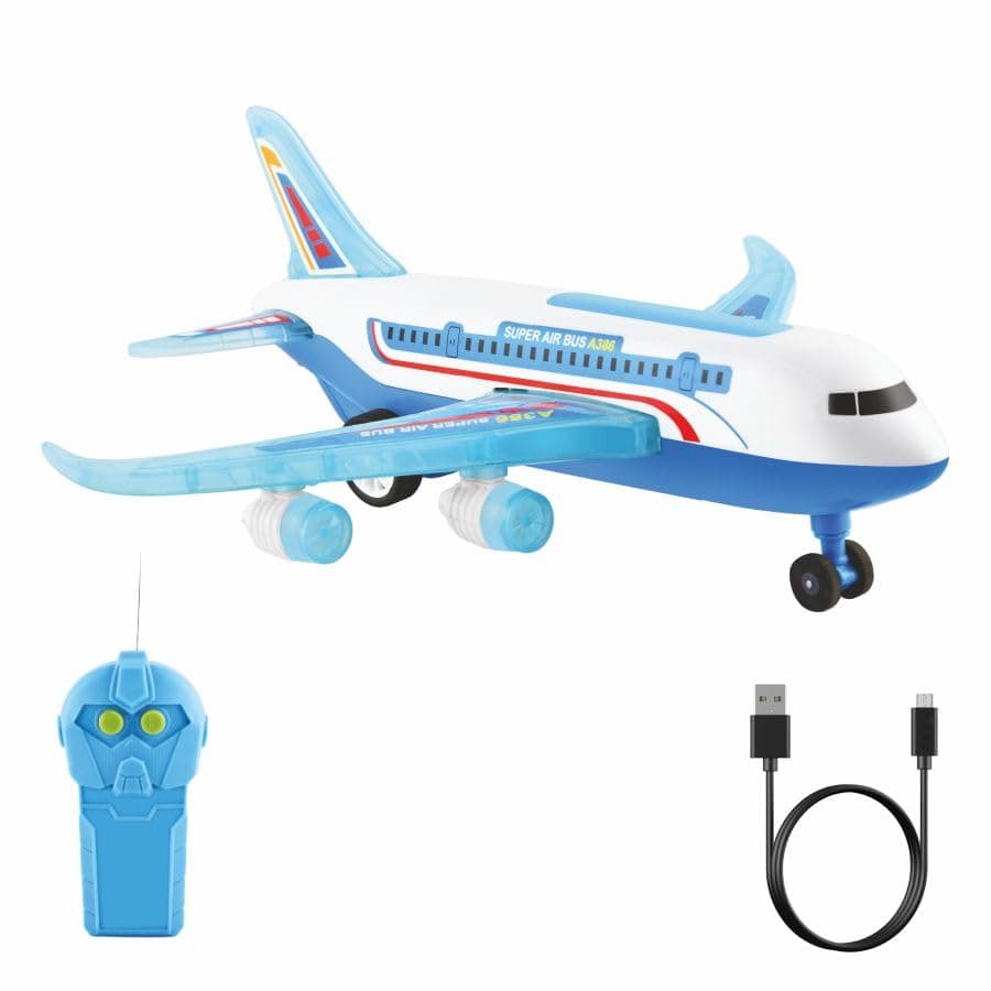 Air Bus Remote Control Airplane Toy Exciting Full-Body Lights & Realistic Sounds For Kids Aged 2-8 Years, Blue