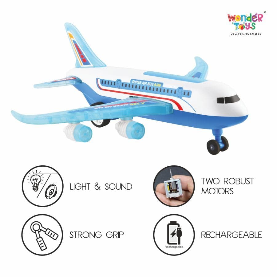 Air Bus Remote Control Airplane Toy Exciting Full-Body Lights & Realistic Sounds For Kids Aged 2-8 Years, Blue — view 4