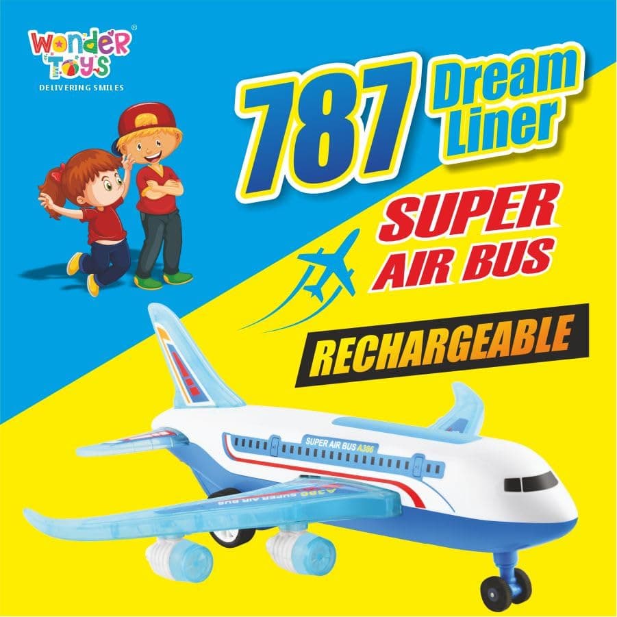 Air Bus Remote Control Airplane Toy Exciting Full-Body Lights & Realistic Sounds For Kids Aged 2-8 Years, Blue — view 5