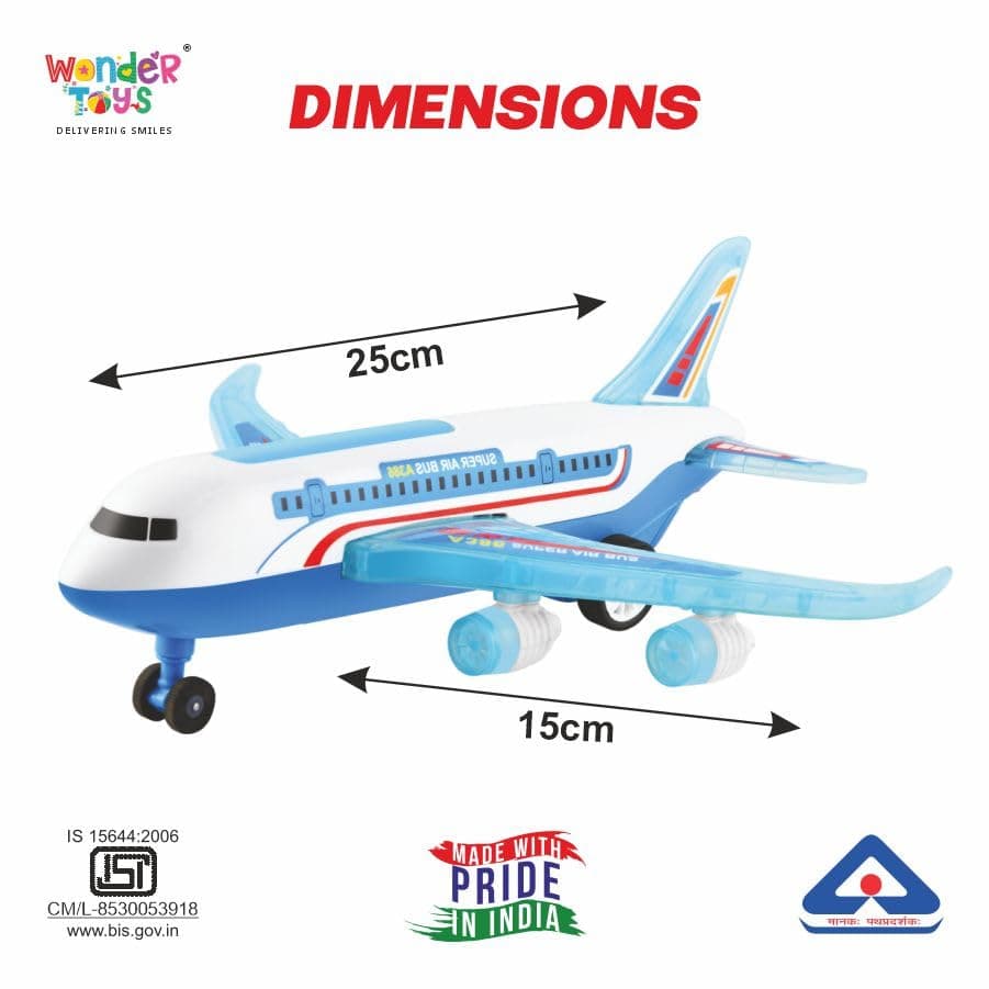 Air Bus Remote Control Airplane Toy Exciting Full-Body Lights & Realistic Sounds For Kids Aged 2-8 Years, Blue — view 6