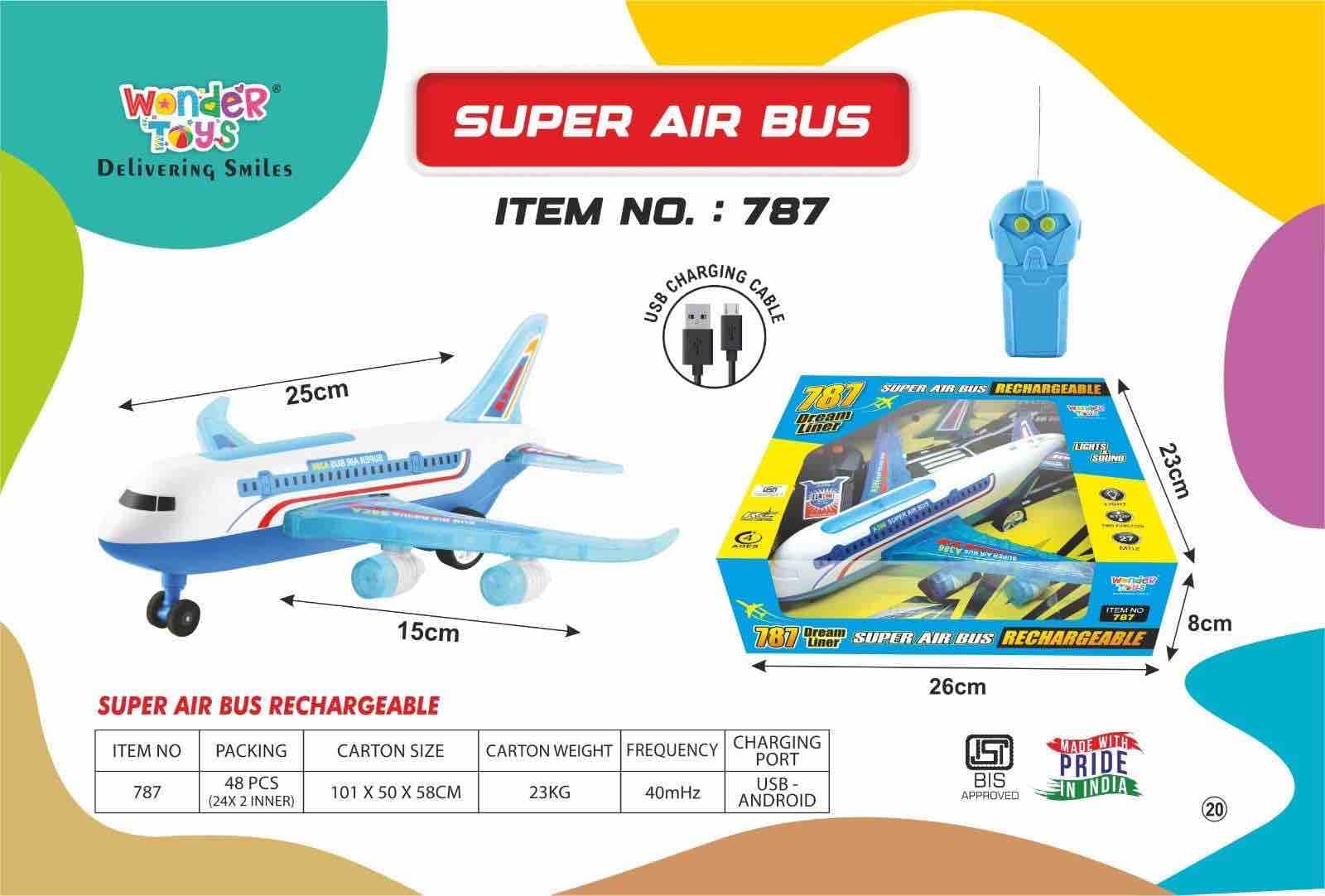 Air Bus Remote Control Airplane Toy Exciting Full-Body Lights & Realistic Sounds For Kids Aged 2-8 Years, Blue — view 7