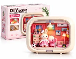 DIY Miniature Bedroom Dollhouse Kit with Night Light for Kids 3+