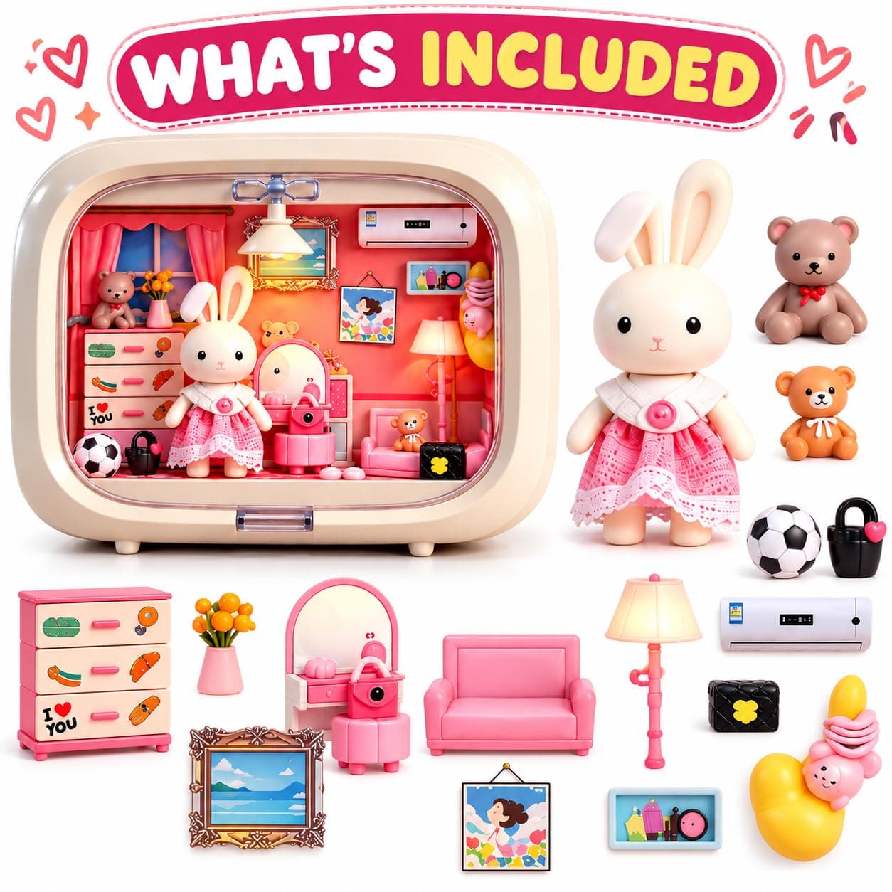 DIY Miniature Bedroom Dollhouse Kit with Night Light for Kids 3+ — view 6