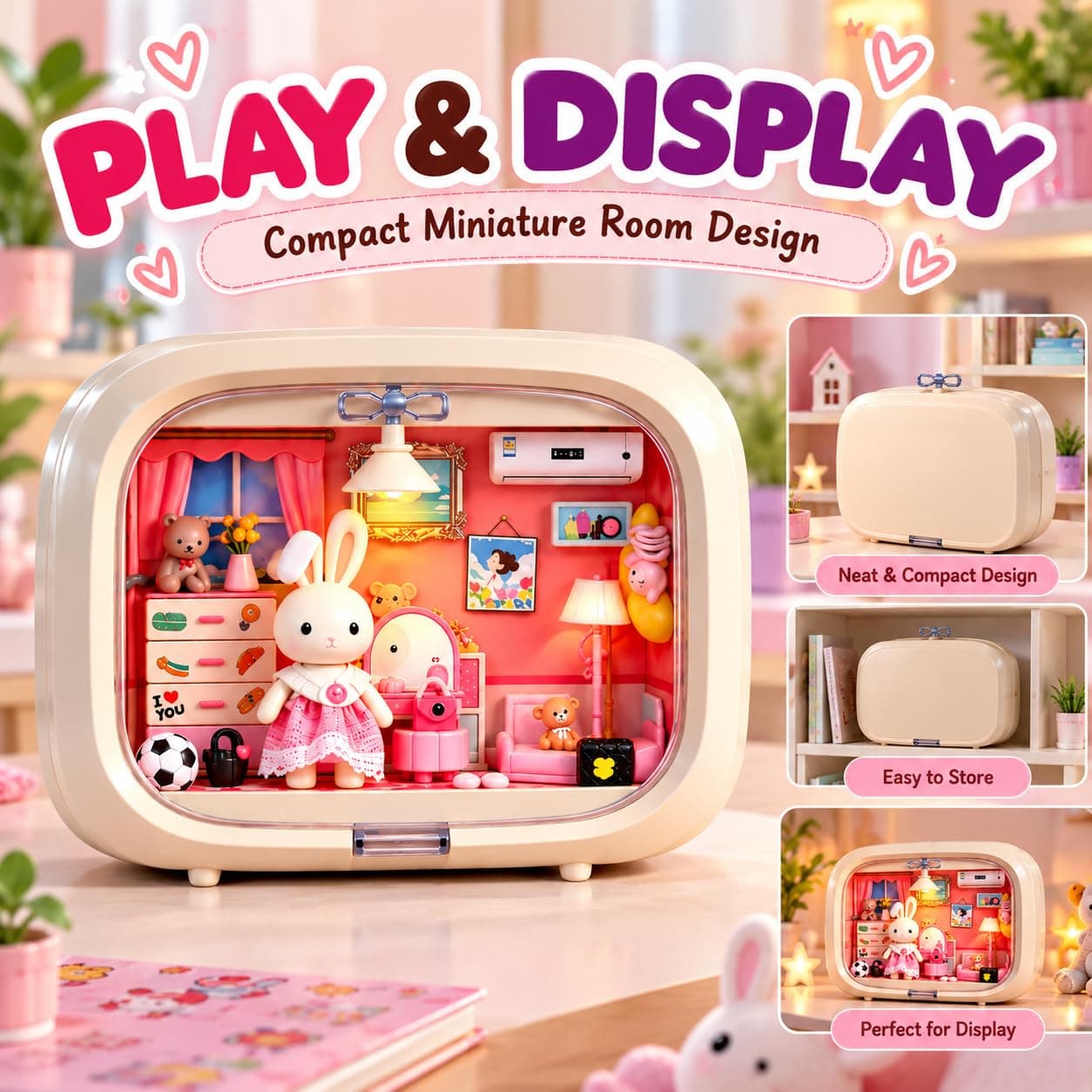 DIY Miniature Bedroom Dollhouse Kit with Night Light for Kids 3+ — view 7