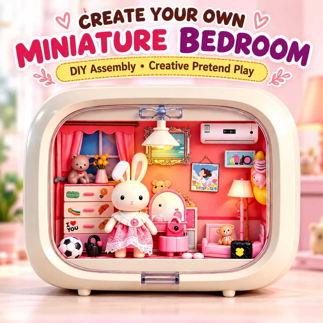 DIY Miniature Bedroom Dollhouse Kit with Night Light for Kids 3+ — view 8