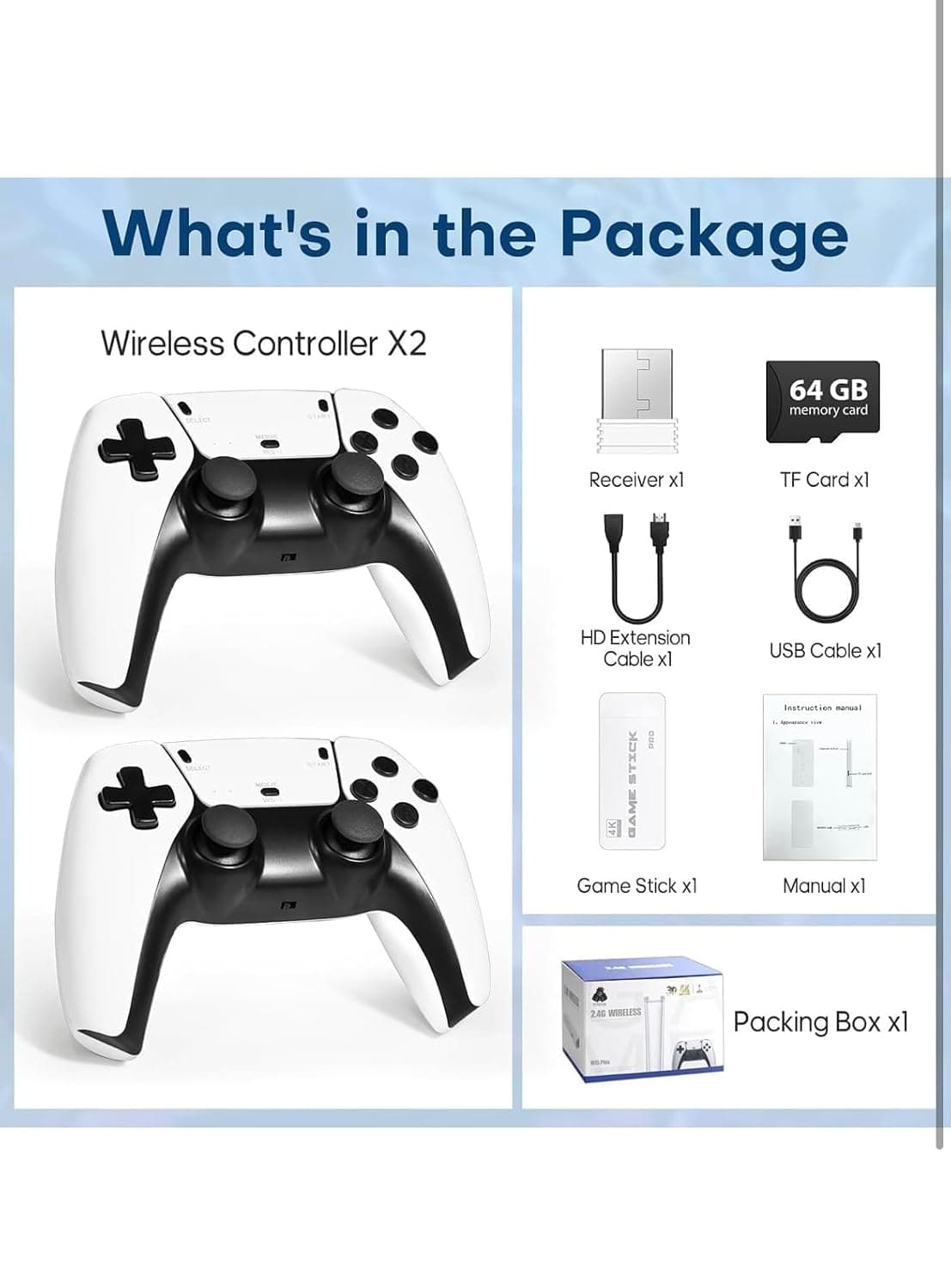 M-22 4K TV Video Game Stick, Plug & Play Retro Gaming Console with 2 Wireless Controllers, 22000+ Games, 64GB, for Men, Women and Kids — view 3