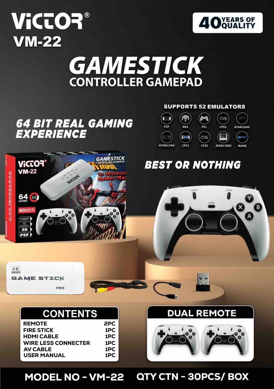 M-22 4K TV Video Game Stick, Plug & Play Retro Gaming Console with 2 Wireless Controllers, 22000+ Games, 64GB, for Men, Women and Kids — view 4