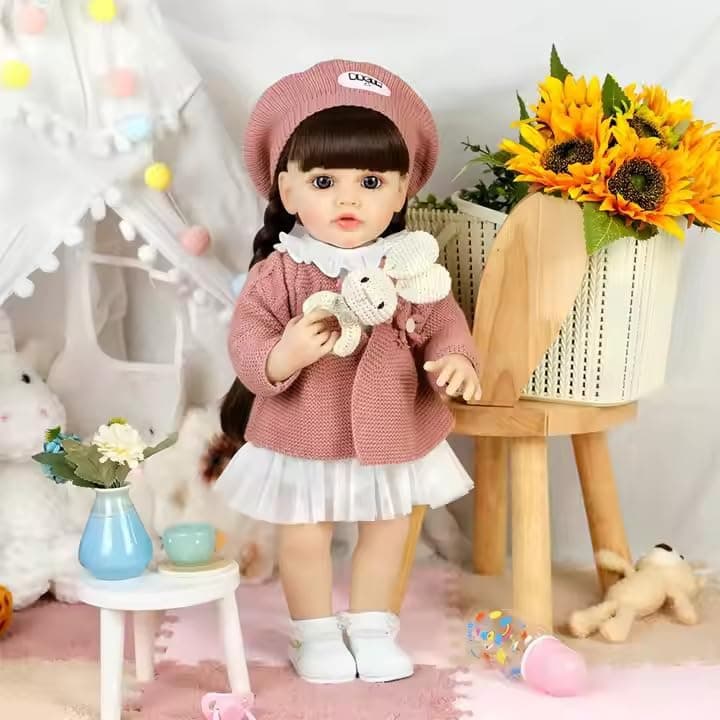Baby Doll Girls 22", Soft Body Lifelike Newborn Baby Dolls, Silicone Full Body Real Life Baby Dolls with Feeding Kit Accessories for Ages 3+ Year Old Girls - Multicolor