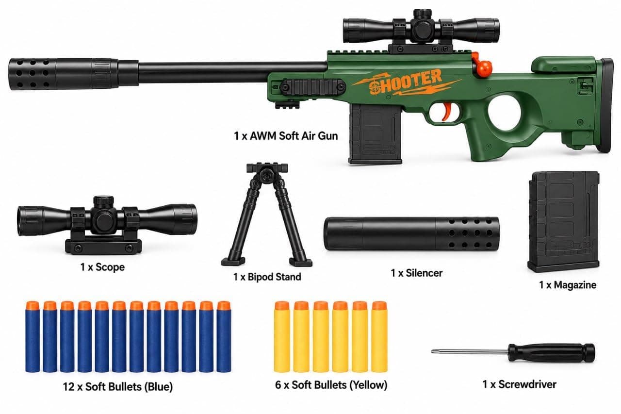 Kids Sniper Toy Rifle with Scope, Bipod & Soft Foam Darts (AWM) — view 2